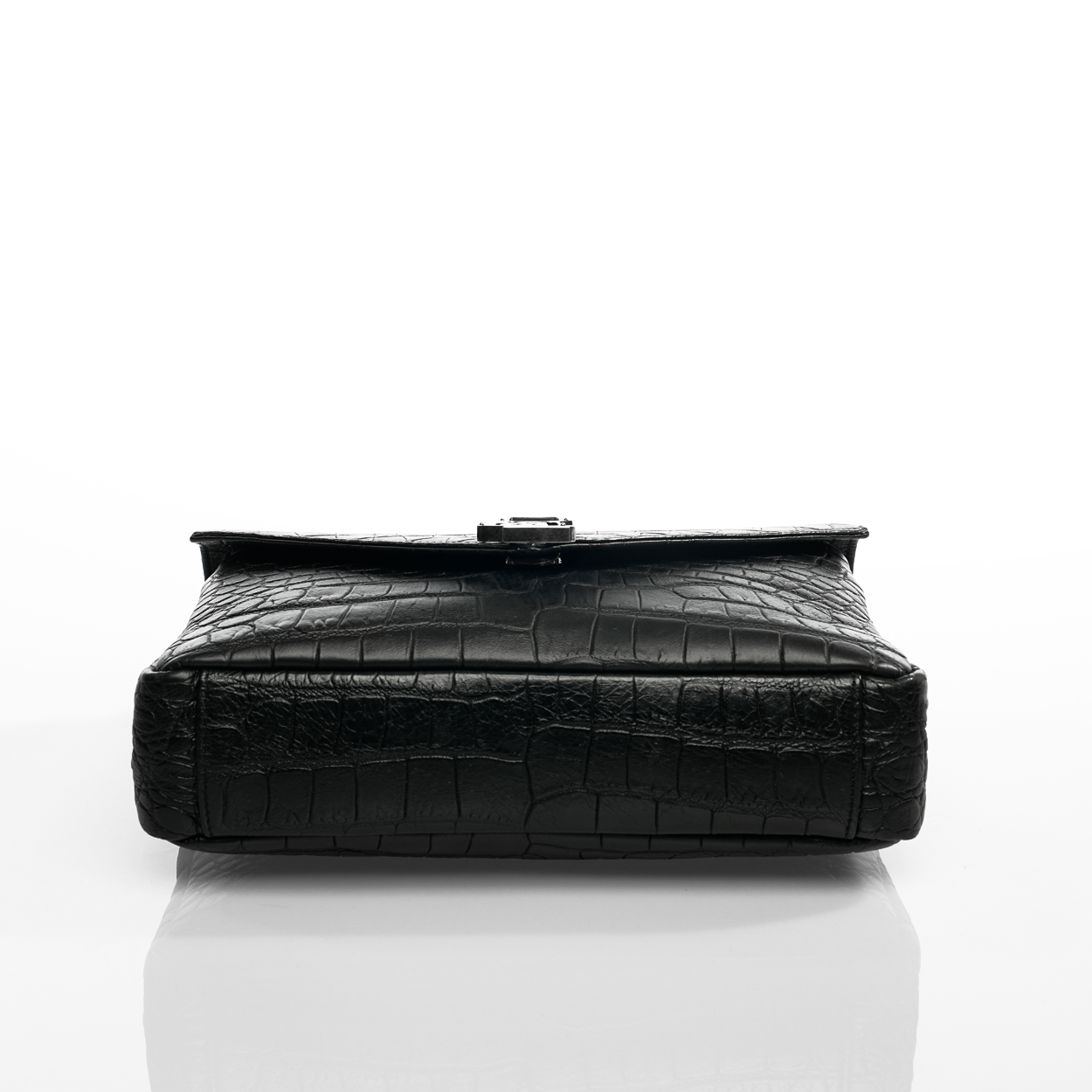 Yves Saint Laurent - Black Croco Print Leather Small Collage Bag